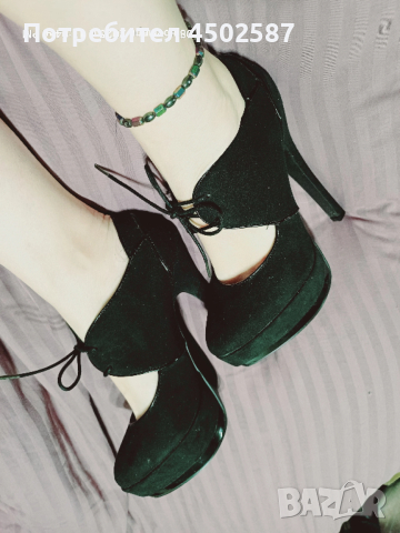 Черни обувки в връзки и 15 см ток, снимка 3 - Дамски обувки на ток - 52949125