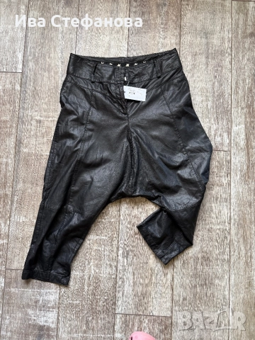 Черен с етикета модерен  кожен висока талия естествена кожа панталон тип потур потури . , снимка 4 - Спортни екипи - 52629664