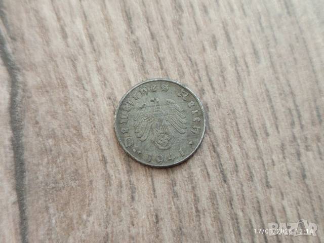Монета 1941 Германия 5 Reich Pfennig, снимка 3 - Нумизматика и бонистика - 53578375