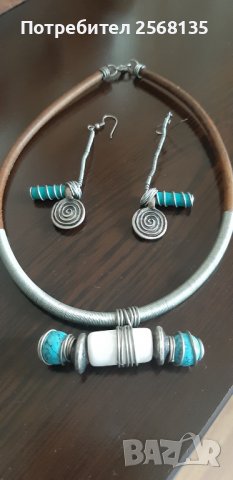 Авторски Бижута с Тюркоаз и Керамика-КОЛИЕ+ОБИЦИ+ГРИВНА-Арт к/т НОВИ, снимка 3 - Бижутерийни комплекти - 39394065