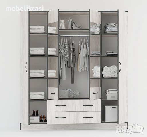 Гардероб  "Лайт"-четворка с чекмеджета и огледала., снимка 5 - Гардероби - 38615453