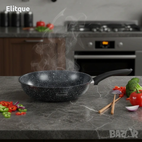 Уок тиган Goldmann GM 1302-26, 26x7см., Алуминий, Мраморно покритие, снимка 2 - Съдове за готвене - 53535727