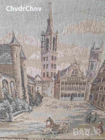 Гент-Брюксел 54см/2бр стари финни белгийски гоблени/средновековен градски пейзаж/дървена рамка, снимка 11 - Гоблени - 50448537