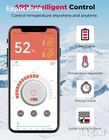 KEMIMOTO Отопляеми акумулаторни електрически чорапи за зимни спортове. Миещи се Ски Лов Къмпинг , снимка 4 - Зимни спортове - 48733580