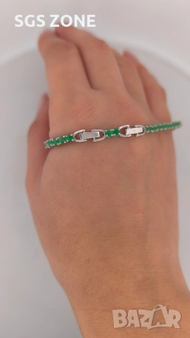 КЛАСИЧЕСКА ТЕНИС ГРИВНА ОТ СРЕБРО 925 СЪС ЗЕЛЕН ТОПАЗ, снимка 4 - Гривни - 52711324