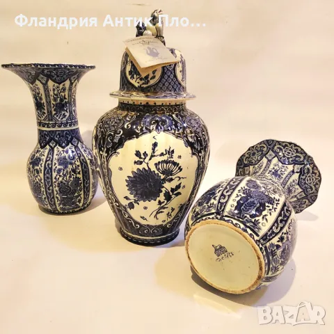 Антикварен комплект Delft – 2 вази и покрит съд, снимка 10 - Вази - 49099630