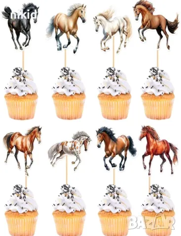 8 бр кон коне топери за мъфини кексчета парти украса декорация