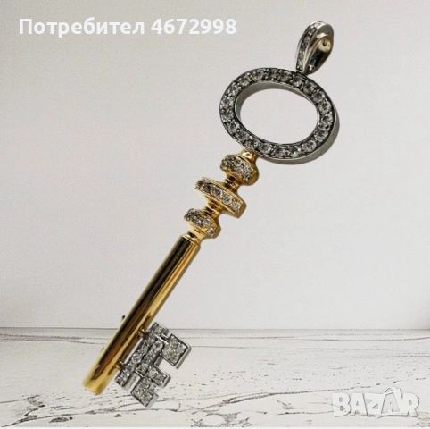 Златен ключ висулка медальон 14 к, снимка 3 - Колиета, медальони, синджири - 53266350