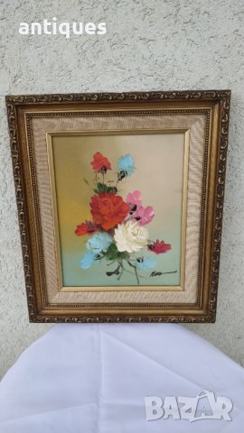 Картина "Цветя" - с рамка и подпис от автора - 36/31см, снимка 1 - Антикварни и старинни предмети - 36815295