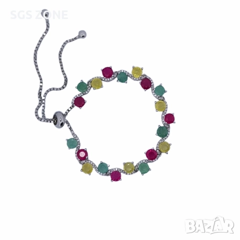 ОРИГИНАЛНА СРЕБЪРНА ГРИВНА С ЖЪЛТ САПФИР, РУБИН И ИЗУМРАД ОТ ТАЙЛАНД, снимка 2 - Гривни - 52318335