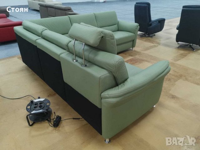 Ъглов диван цвят Минт "Dale" с релакс механизъм - ест кожа, снимка 6 - Дивани и мека мебел - 39330758