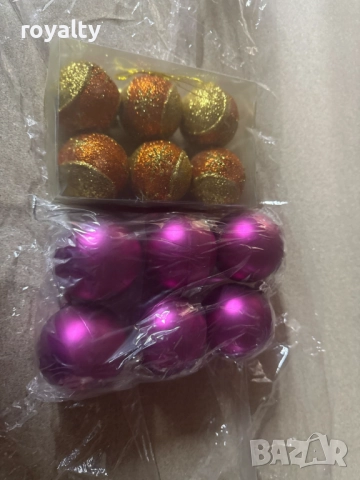 Комплект перлени коледни топки – 6 броя в различни цветове + подарък 6бр златисто блестящи топки, снимка 3 - Декорация за дома - 52249434