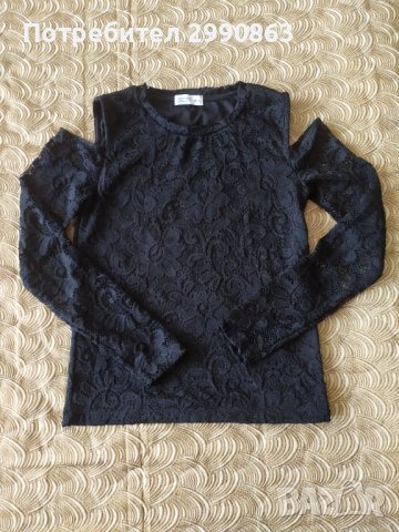 Черна дантелена блуза, снимка 4 - Блузи с дълъг ръкав и пуловери - 43162362