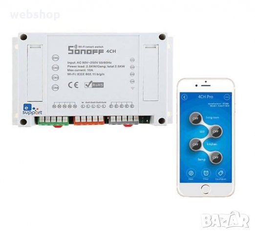 Безжичен Wi-Fi мрежови IP ключ за управление 4 канален 220V 4x10A, снимка 2 - Друга електроника - 35461201