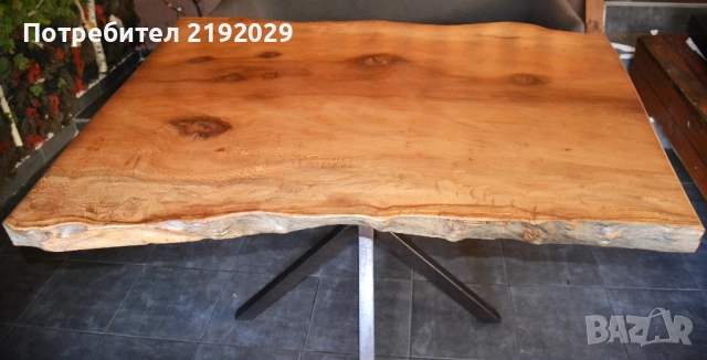 МАСА масив, Явор, със „жив ръб“, цяло парче, стоманена основа