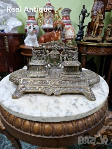 Стара прекрасна антикварна голяма френска бронзова мастилница , снимка 3 - Антикварни и старинни предмети - 51315526