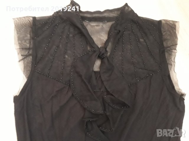 Черна блуза с дантела и перли , снимка 3 - Тениски - 28354365