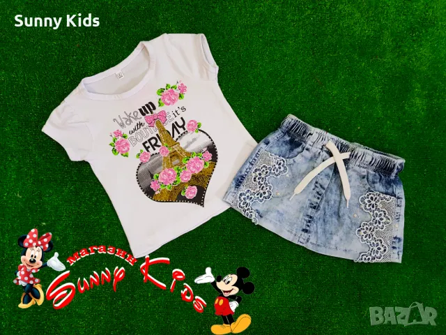 Детски комплект тениска с дънкова поличка  2год., 3год. и 4год., снимка 1