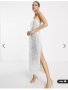 Pretty Lavish дълга рокля с пайети, сребрист/бяла, едно рамо, р-р S, снимка 7