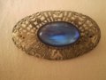 брошка Чешко стъкло с цвят синьо и филигранн 1920г , снимка 11