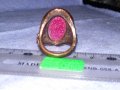 СТАР МЕДЕН ОРНАМЕНТИРАН РЕТРО АРТ ПРЪСТЕН с ГОЛЯМ ПОЛИРАН КАМЪК РОЗОВ АВАНТЮРИН 36963, снимка 13