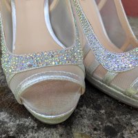 Megias Сребърни дамски обувки с висок ток, снимка 4 - Сандали - 36996664