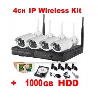 Пълен WiFi комплект 1000gb HDD + 4CH WiFi NVR DVR + 4 IP Wireless, безжични камери, снимка 1 - Комплекти за видеонаблюдение - 33385591