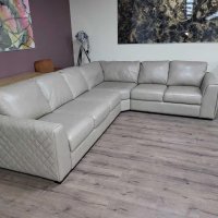 Голям кремав кожен ъглов диван "Mazzini", снимка 7 - Дивани и мека мебел - 43290060