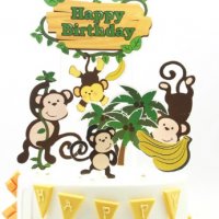 Happy Birthday 7 бр маймунки маймуна с банани палми картонени топер топери за торта парти рожден ден, снимка 1 - Други - 28972992