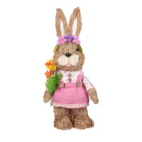 Великденско зайче, розова рокля, цветя, 34 см, снимка 1 - Декорация за дома - 44100565