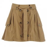 Дамска памучна пола модерна в бежово със странични джобове и големи  копчета отпред , снимка 1 - Поли - 26301787