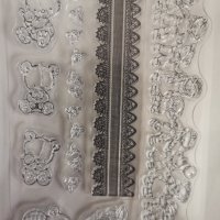 Мече Мечета Бордюр JOY CRAFTS силиконов гумен печат декор бисквитки фондан Scrapbooking, снимка 2 - Други - 38260626