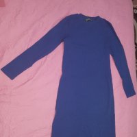 Синя рокля с дълъг ръкав размер L, снимка 1 - Рокли - 34646145