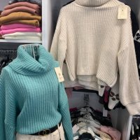 Дамски къс пуловер с яка 5 цвята, снимка 5 - Блузи с дълъг ръкав и пуловери - 43156137