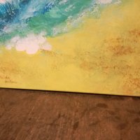 Море,Вълни плаж,Масло бои на платно подписана картина, снимка 5 - Картини - 35651002