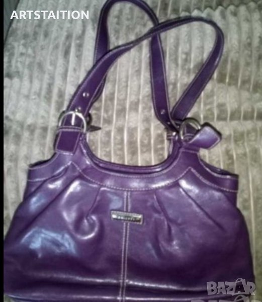 Чанта кожена тъмно лилава и парти черна чантичка, снимка 1