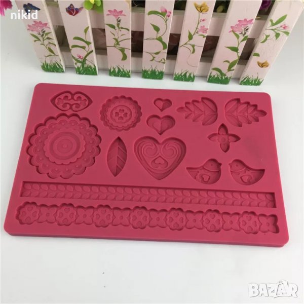 Птичка листо цвете сърце борд кант силиконов молд форма фондан декор, снимка 1
