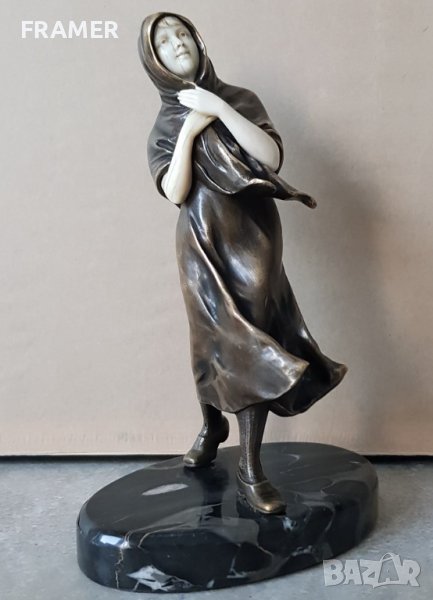 През бурята скулптура стил АРТ ДЕКО Франция 19 век бронз и слонова кост, снимка 1