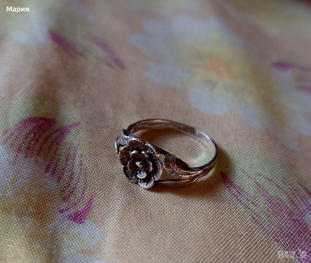 Сребърен пръстен с цвете , снимка 1