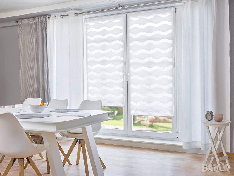 K-home Klemmfix двойна ролетна щора "Вълна" без пробиване - бяла 70 см x 150 см (Ш x Д), снимка 1
