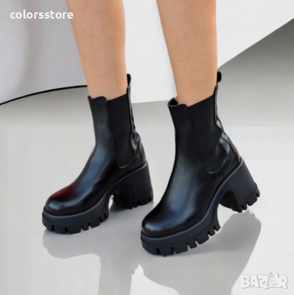 Боти на ток - черна кожа - TR60, снимка 1