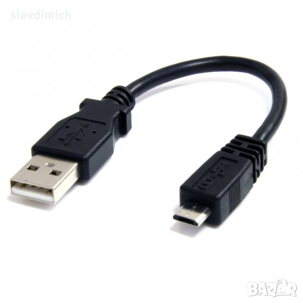 Малък MicroUSB кабел за зареждане и прехвърляне на данни  10 см, снимка 1