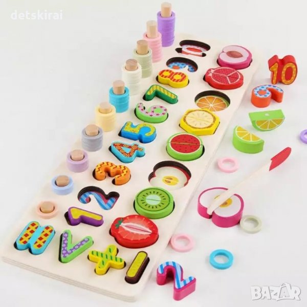 Дървен сортер за смятане с плодове за рязане, снимка 1