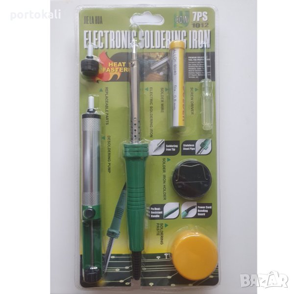 Комплект поялник 60W, вакуум помпа, тинол, колофон, поставка, отвертка, снимка 1