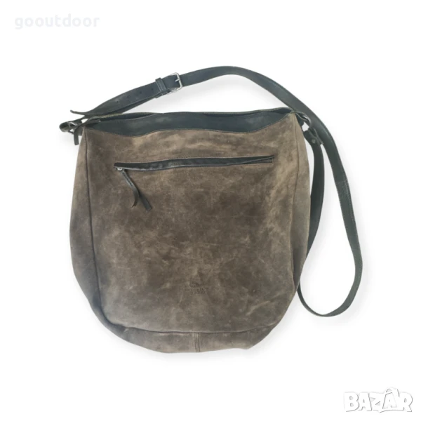 Fred de la Bretoniere велурена чанта с кожени детайли, снимка 1