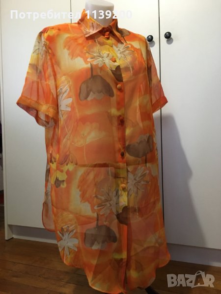 Френска елегантна лятна прозрачна оранжева туника Vittel L, снимка 1