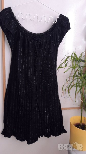 Дамска рокля черна вертикално райе С, снимка 1