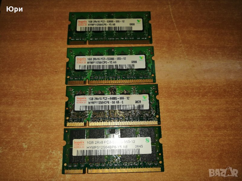 Продавам рам памет за лаптоп, Hynix 2Rx16PC2-6400S 1GB Memory HYMP112S64CP6-S6-AB-C , снимка 1