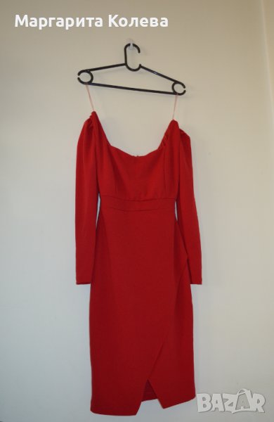 Червена рокля с бухнал ръкав,размер S, снимка 1