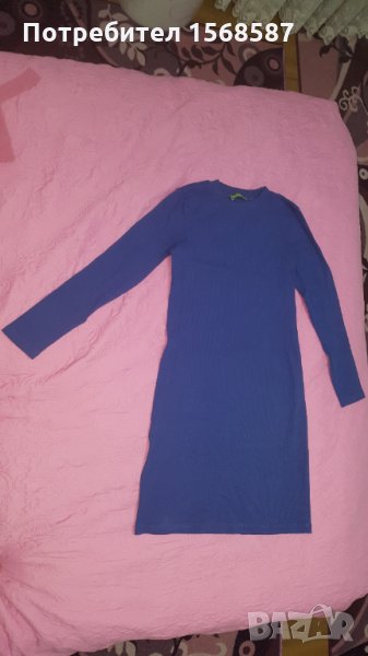 Синя рокля с дълъг ръкав размер L, снимка 1